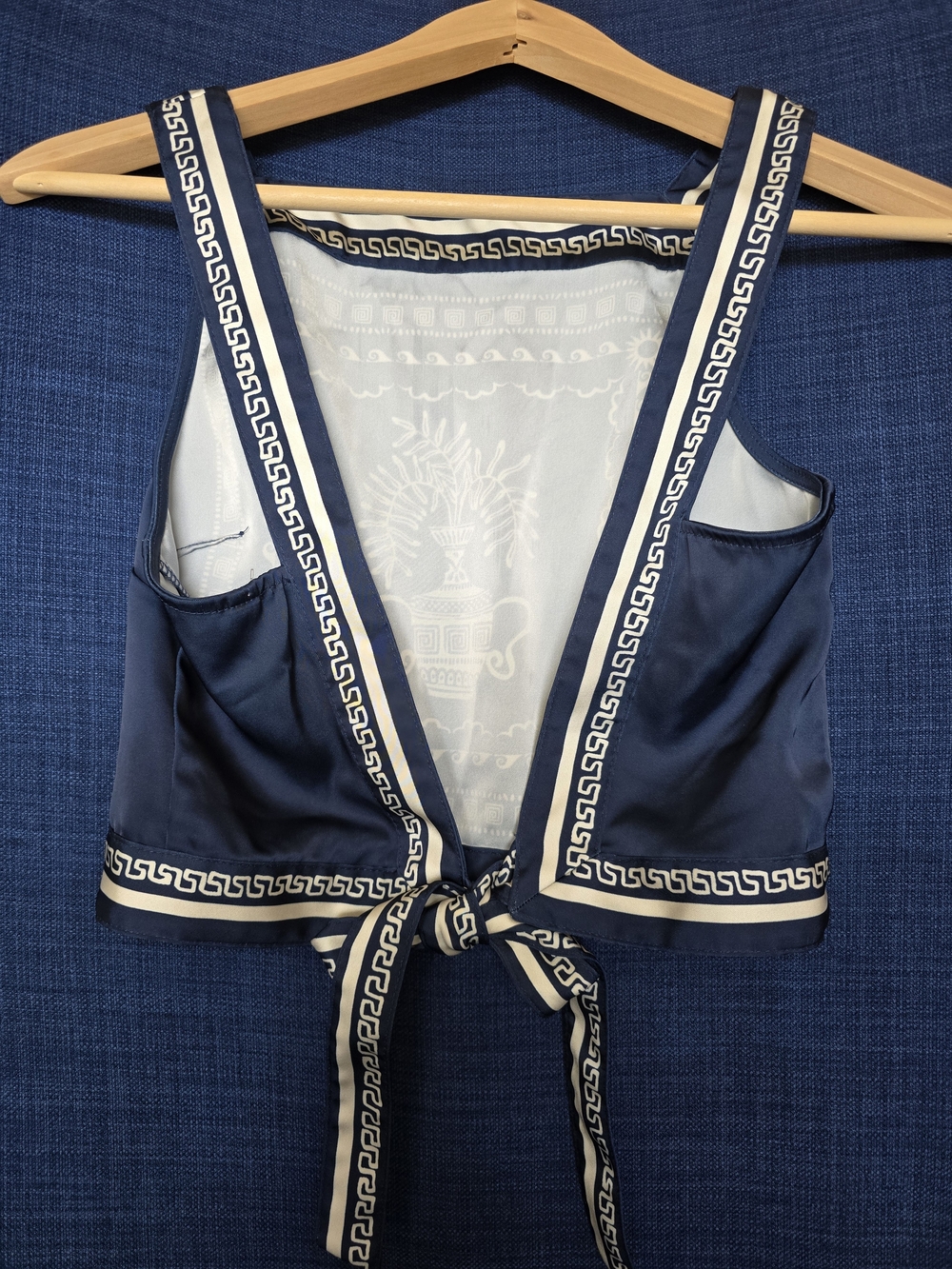 H&M Navy and White Greek Key Trim Top. Versace Vibes! - Picture 3 of 4